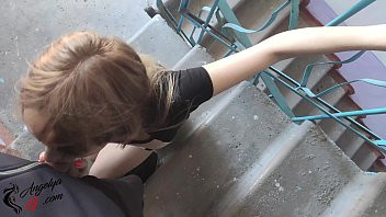 Play Sexy Babe Deep Blowjob on Staircase - Public Sex
