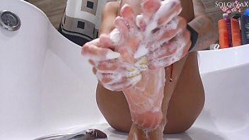 Play Girl Washing Feet Closeup - Foot Fetish