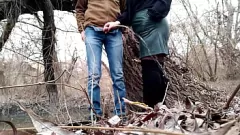 Play Elena helps me piss outdoors, then sucks my dick in public
